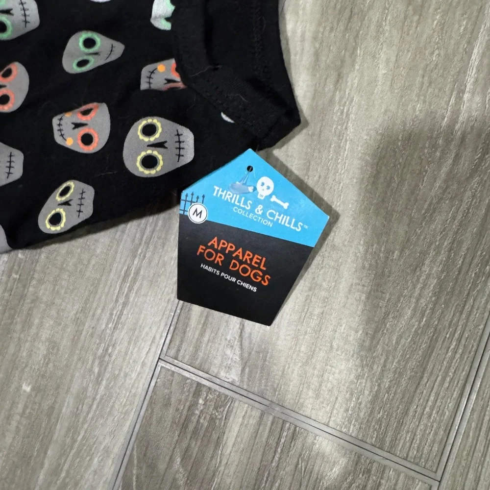 Halloween black day of the dead skull dog dress - medium